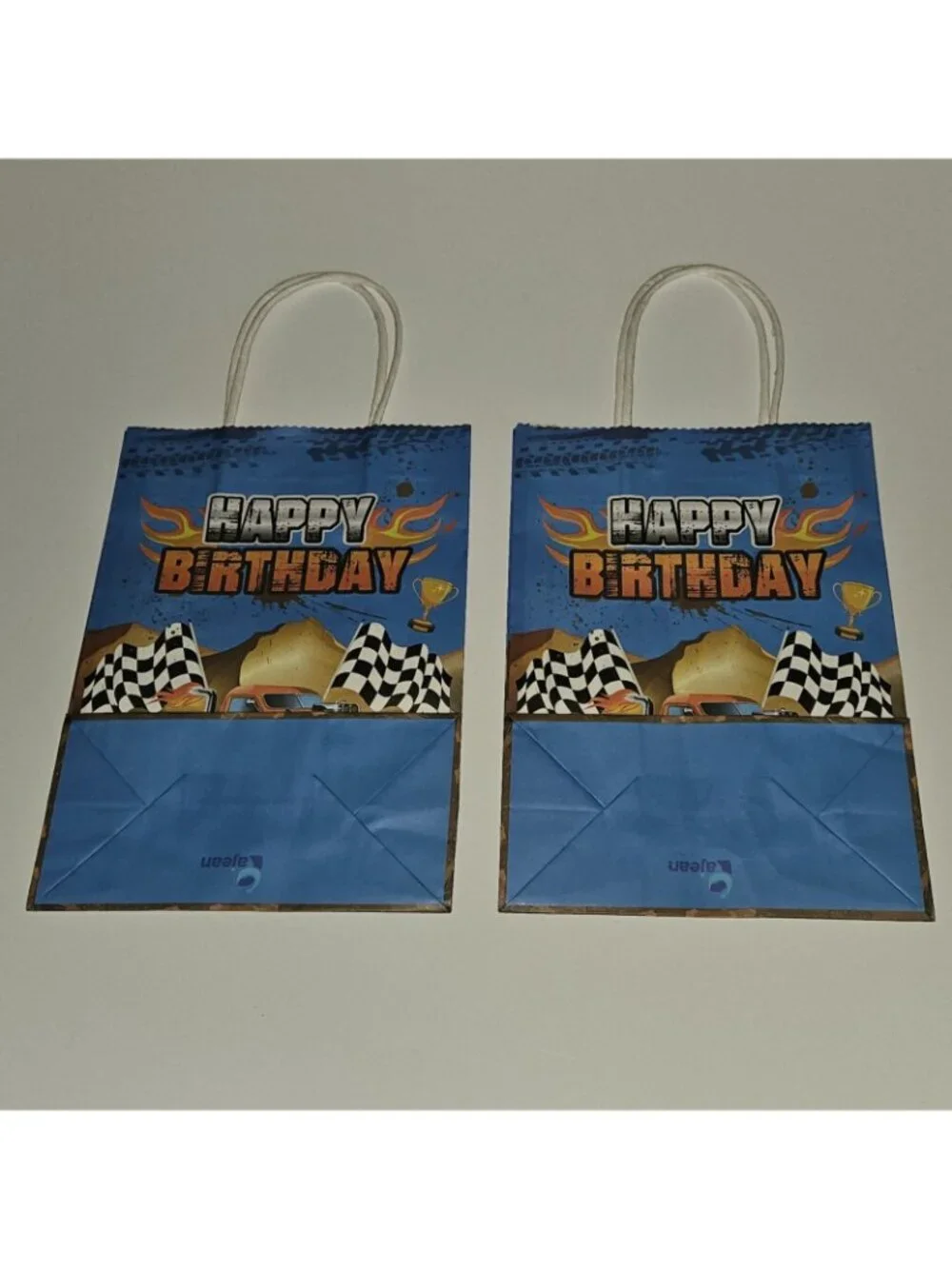 7 Monster Truck Happy Birthday Paper Gift Bag Lot 8.5x6 Green Blue Red Yellow